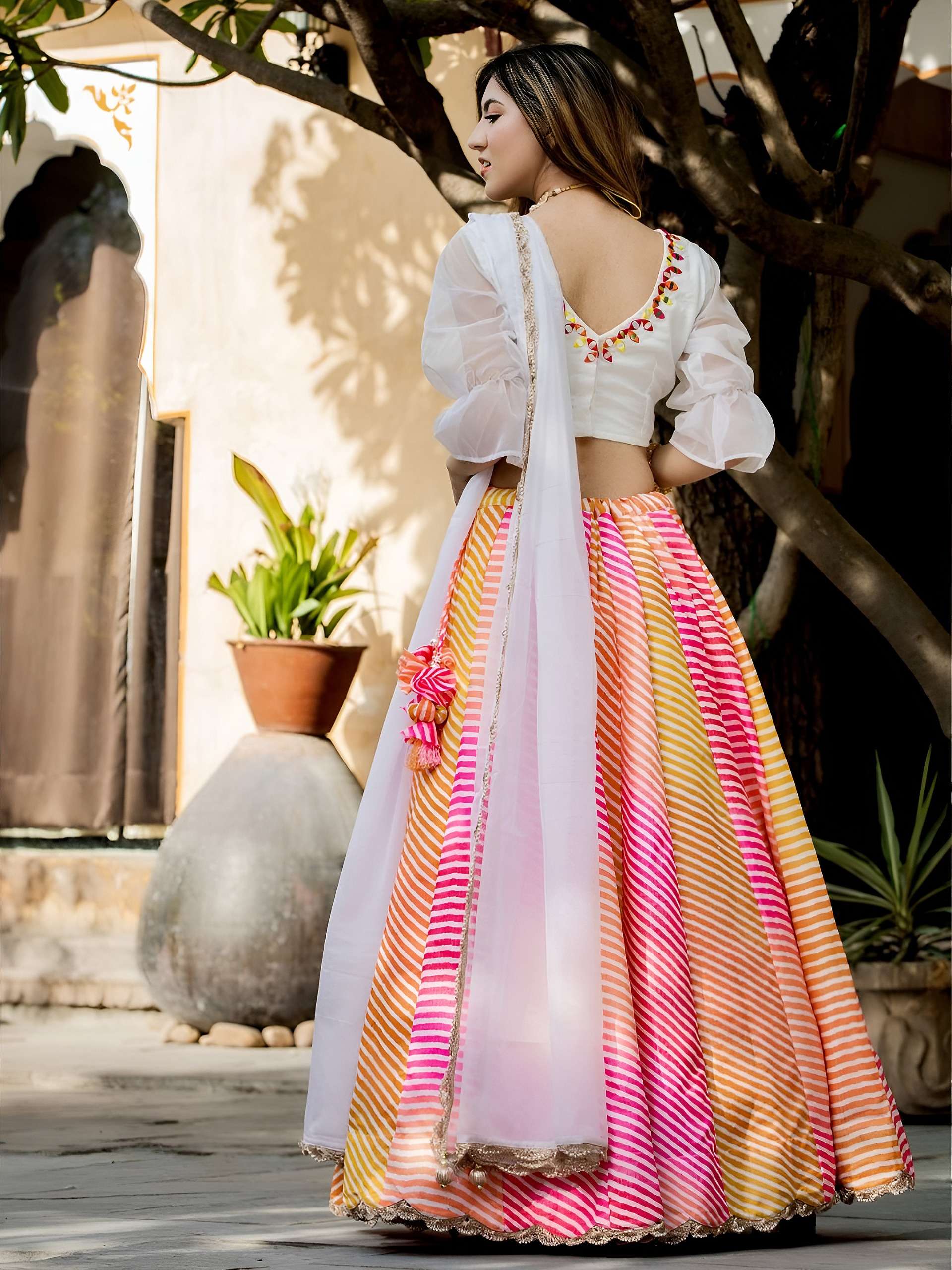 Multicolor Leheriya Printed Art Silk fabric Lehenga Choli wholesale in surat 15055 